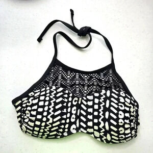 Xhilaration Black Geometric Padded Swimsuit Bikini Swimwear Top Extra Small‎ XS